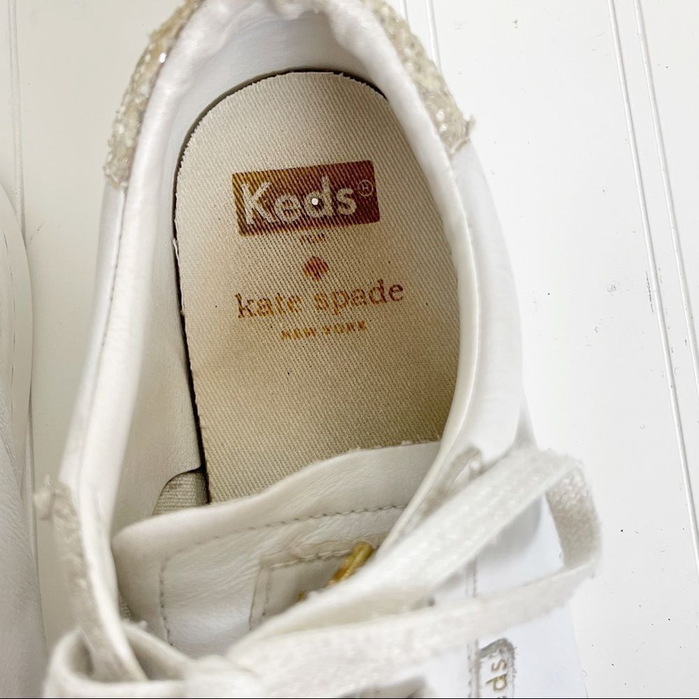 kate spade White Leather Sneakers with Gold Heel Detail - Picture 6 of 10